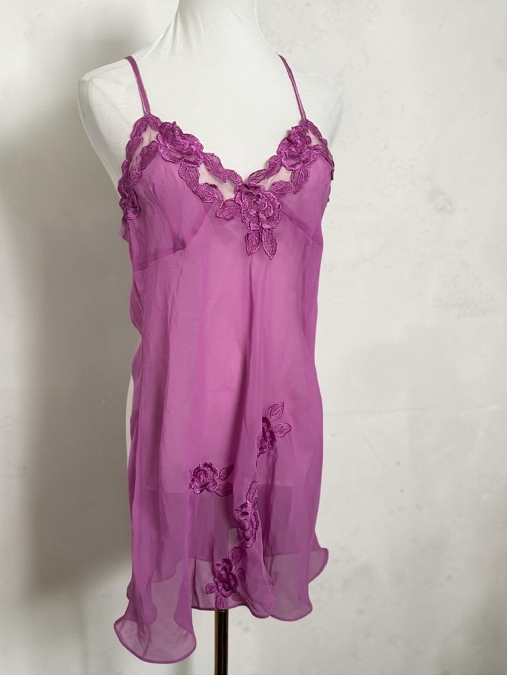 Vintage Slip Dress Pink Sheer Lace Floral Fairycore Lingerie XL